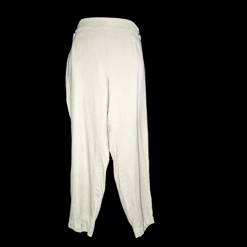 Eileen Fisher 1X Tan Linen Pants Pull On High Waisted Tapered Coastal Grandma